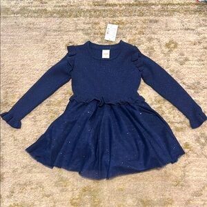NWT Gymboree Toddler Girls Navy Sparkle Long-Sleeve Tulle Dress 3T